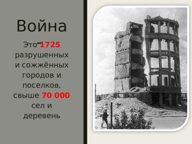 Война - Это 1725 разрушенных и сожжённых городов и поселков, свыше 70 000 сел и деревень 