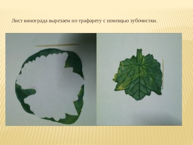  Лист винограда вырезаем по трафарету с помощью зубочистки. 