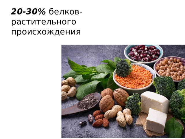 20-30% белков- растительного происхождения :   