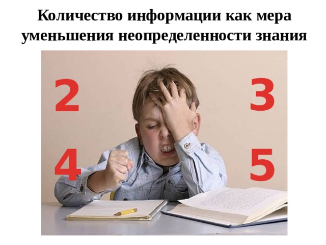 Количество информации как мера уменьшения неопределенности знания 3 2 4 5 