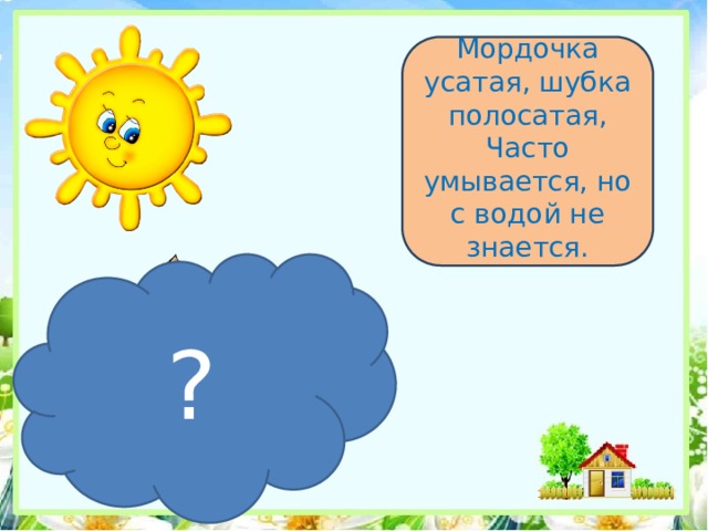 Мордочка усатая, шубка полосатая, Часто умывается, но с водой не знается.    ? 