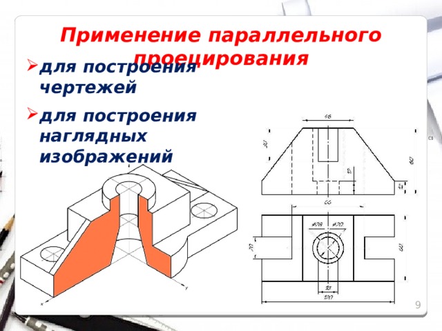 Применение параллельного проецирования для построения чертежей для построения наглядных изображений 8 8 