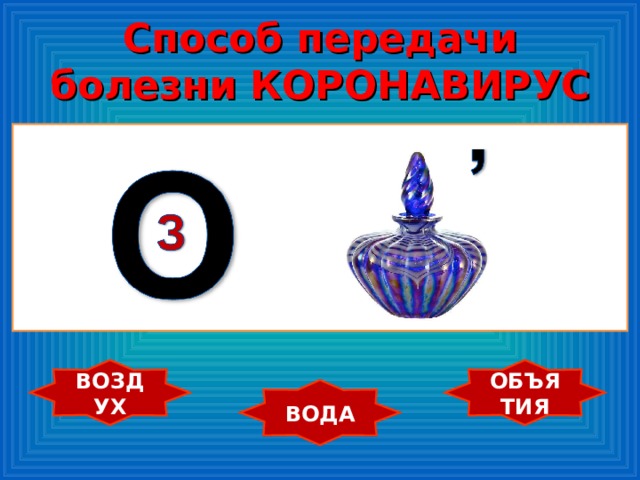Способ передачи болезни КОРОНАВИРУС ВОЗДУХ ОБЪЯТИЯ ВОДА 