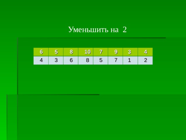 Уменьшить на 2  6  5  4  3  8  10  6  8  7  9  5  7  3  4  1  2 