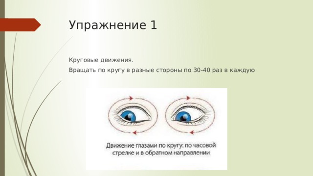 Упражнение 1 Круговые движения. Вращать по кругу в разные стороны по 30-40 раз в каждую 