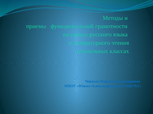 Методы и приемы функциональной грамотности на уроках русского языка и литературного чтения  в начальных классах Черных Марина Владимировна  МБОУ «Южно-Александровская СОШ №5» 