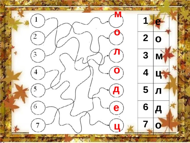 м 1 е 2 о 3 м 4 ц 5 6 л д 7 о о л о д е ц 