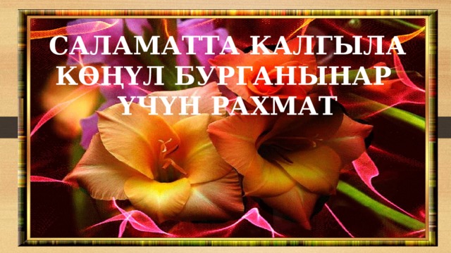 САЛАМАТТА КАЛГЫЛА КӨҢҮЛ БУРГАНЫНАР ҮЧҮН РАХМАТ 