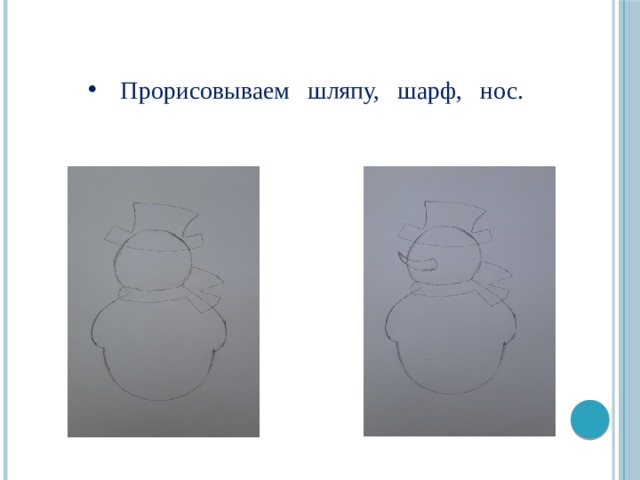 Прорисовываем шляпу, шарф, нос.    