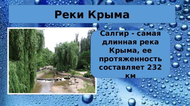 Реки Крыма Салгир - самая длинная река Крыма, ее протяженность составляет 232 км