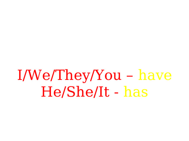 Structure:  subject+have/has+verb3+object  I/We/They/You – have  He/She/It - has 