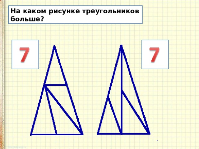 На каком рисунке треугольников больше?  