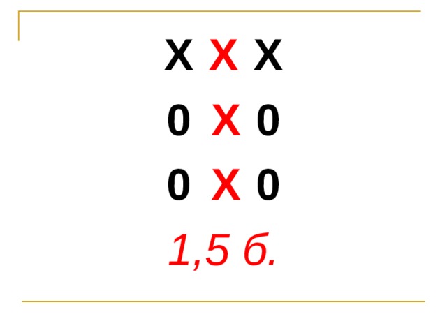 Х  Х  Х 0  Х  0 0  Х  0 1,5 б.  