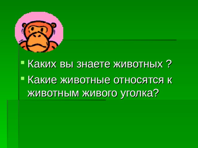 Каких вы знаете животных ? Какие животные относятся к животным живого уголка? 