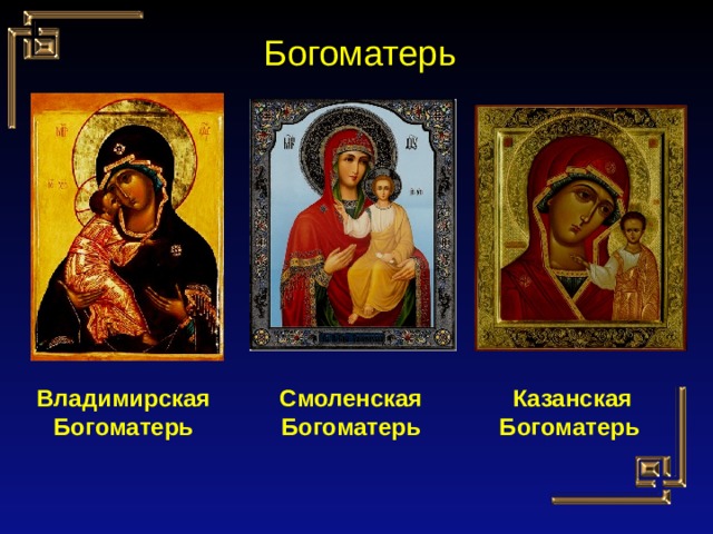 Богоматерь Владимирская Богоматерь Смоленская Богоматерь  Казанская Богоматерь 