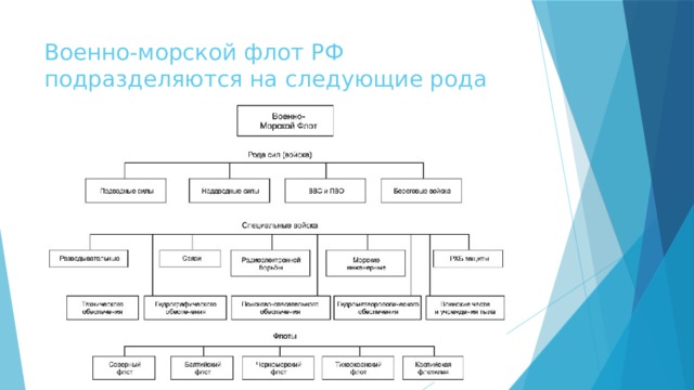 Военно-морской флот РФ подразделяются на следующие рода 