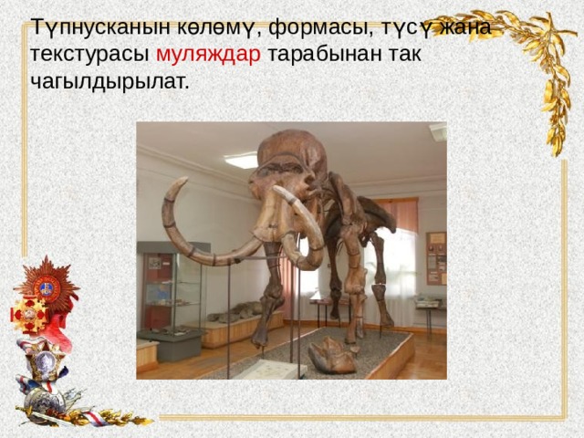 Түпнусканын көлөмү, формасы, түсү жана текстурасы муляждар тарабынан так чагылдырылат.   