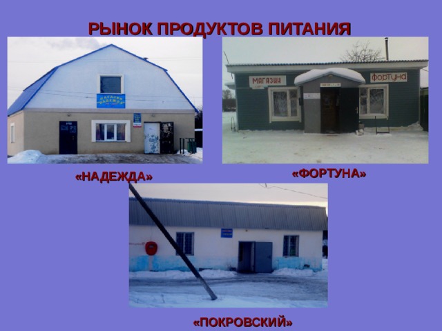 РЫНОК ПРОДУКТОВ ПИТАНИЯ «ФОРТУНА» «НАДЕЖДА» «ПОКРОВСКИЙ» 