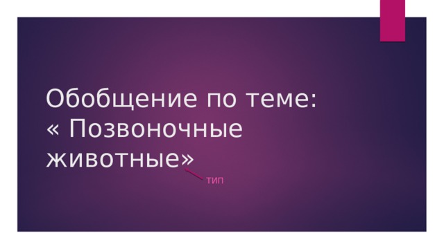 Обобщение по теме:  « Позвоночные животные» тип 