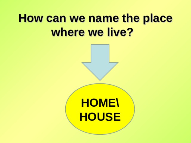  How can we name the place where we live?     HOME\ HOUSE   