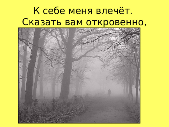 К себе меня влечёт.  Сказать вам откровенно,  