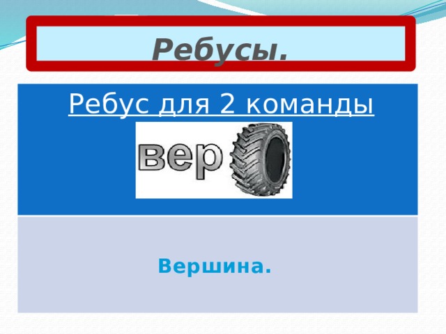 Ребусы. Ребус для 2 команды    Вершина. 