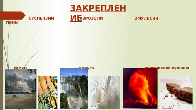 ЗАКРЕПЛЕНИЕ  СУСПЕНЗИИ АЭРОЗОЛИ ЭМУЛЬСИИ ПЕНЫ        самум радуга извержение вулкана 