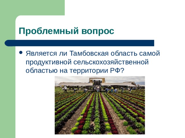 Является ли Тамбовская область самой продуктивной сельскохозяйственной областью на территории РФ ? 