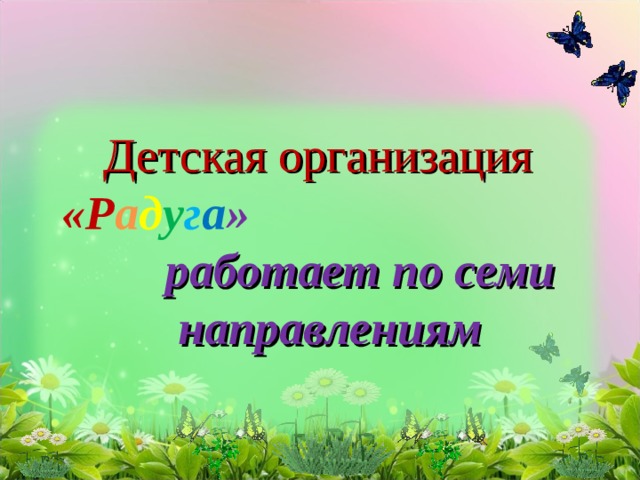 Детская организация «Р а д у г а »  работает по семи направлениям 