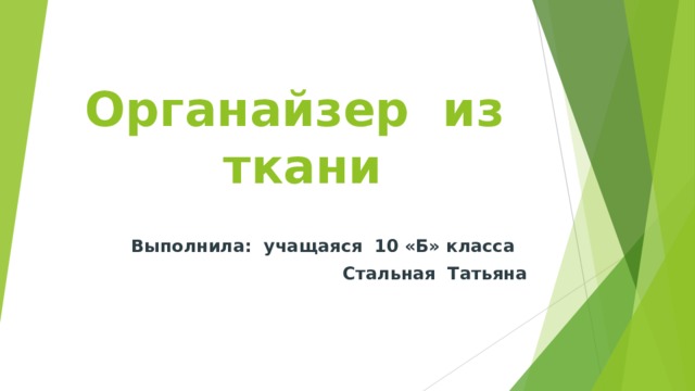 ГКОУ РО Ростовская школа-интернат №41    Органайзер из ткани Выполнила: учащаяся 10 «Б» класса Стальная Татьяна 