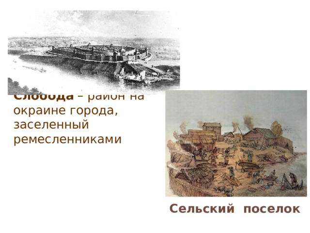 Слобода – район на окраине города, заселенный ремесленниками Сельский поселок 