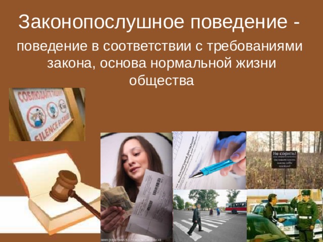 Законопослушное поведение -  поведение в соответствии с требованиями закона, основа нормальной жизни общества 
