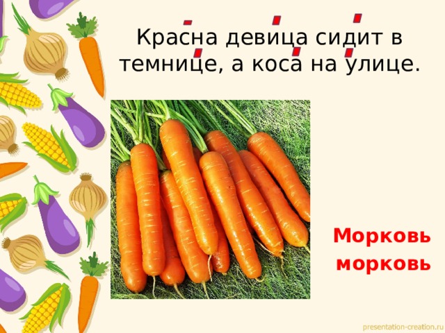 Красна девица сидит в темнице, а коса на улице. Морковь морковь 