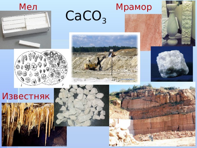 Мел Мрамор С aC О 3 Известняк 