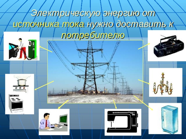 Электрическую энергию от источника тока нужно доставить к потребителю   