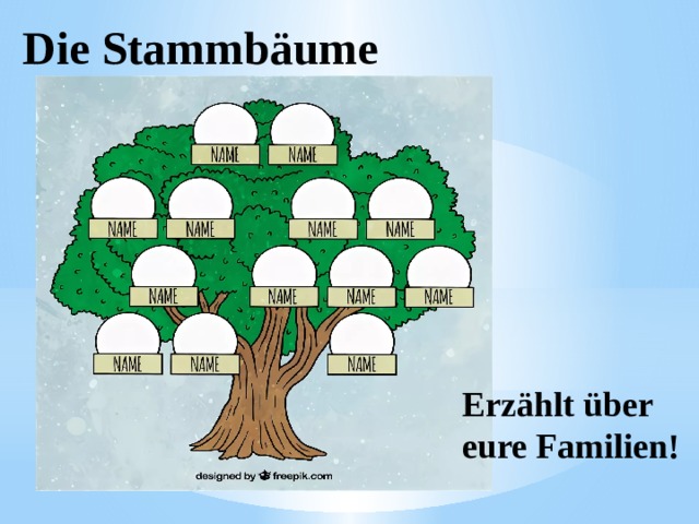 Die Stammbäume Erzählt über eure Familien! 