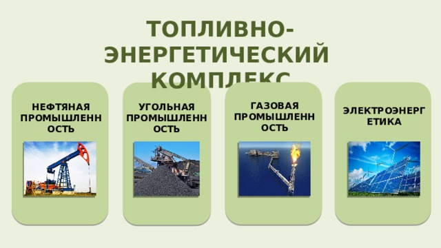 ТОПЛИВНО-ЭНЕРГЕТИЧЕСКИЙ КОМПЛЕКС ГАЗОВАЯ ПРОМЫШЛЕННОСТЬ УГОЛЬНАЯ ПРОМЫШЛЕННОСТЬ НЕФТЯНАЯ ПРОМЫШЛЕННОСТЬ ЭЛЕКТРОЭНЕРГЕТИКА  