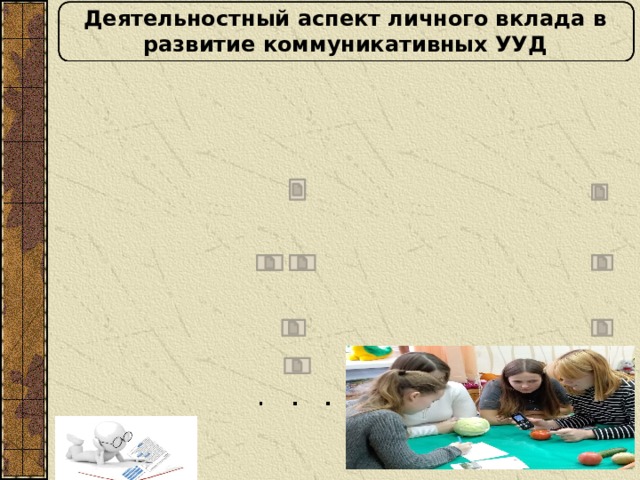 Деятельностный аспект личного вклада в развитие коммуникативных УУД 