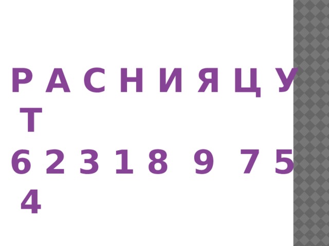 Р А С Н И Я Ц У Т 6 2 3 1 8 9 7 5 4 