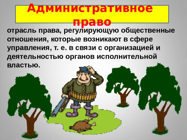 Административное право отрасль права, регулирующую общественные отношения, которые возникают в сфере управления, т. е. в связи с организацией и деятельностью органов исполнительной властью. 