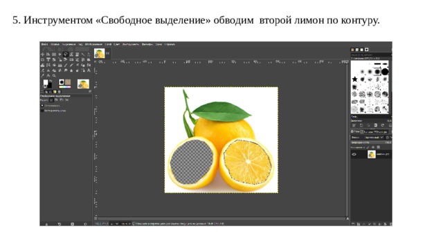 5. Инструментом «Свободное выделение» обводим второй лимон по контуру. 