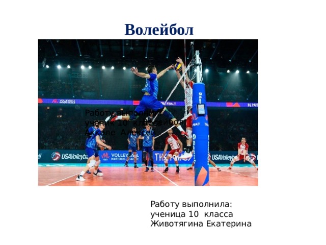 Волейбол Работу выполнил:  ученик 10 класса  Аккале Алексей Работу выполнил:  ученик 10 класса  Аккале Алексей Волейбол Работу выполнила: ученица 10 класса Животягина Екатерина 