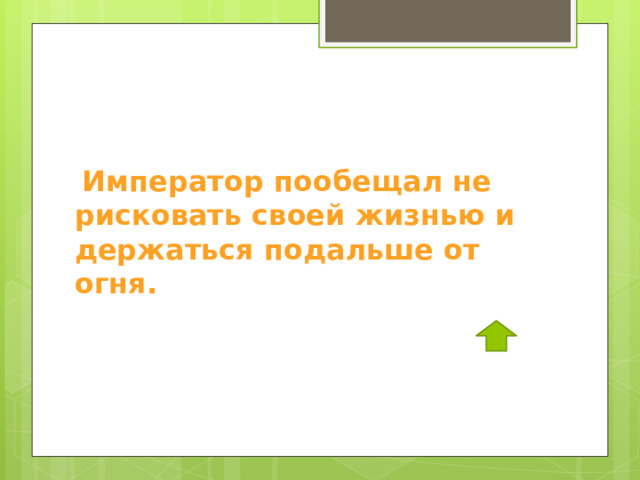  Император пообещал не рисковать своей жизнью и держаться подальше от огня. 