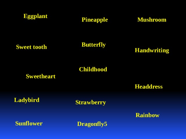 Eggplant Pineapple Mushroom Butterfly Sweet tooth Handwriting Childhood Sweetheart Headdress Ladybird  Strawberry Rainbow Sunflower Dragonfly5 