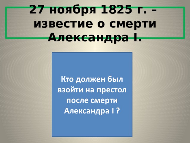 27 ноября 1825 г. – известие о смерти Александра Ι. 