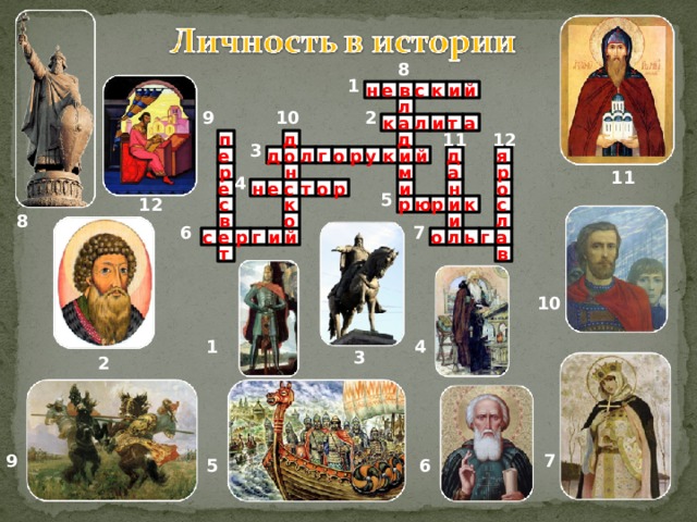 8 1 н е в с к и й л 10 2 9 т а и л а к д д 12 11 п 3 я й е д о л г о д у к и р а р м р н 11 4 о н с е е и р о т н 5 к с р 12 ю р и к с о и л в 8 6 7 о г л ь и а й с г р е в т 10 4 1 3 2 7 9 6 5 