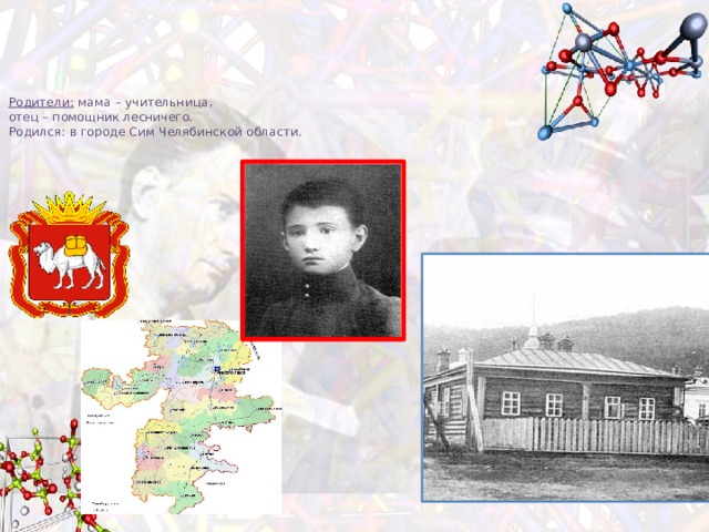 Родители : мама – учительница,  отец – помощник лесничего.  Родился : в городе Сим Челябинской области.   
