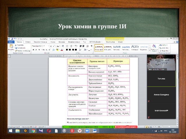 Урок химии в группе 1И 