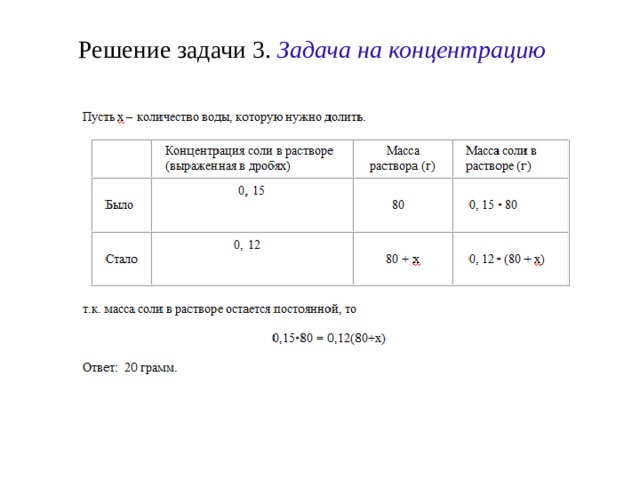 Решение задачи 3. Задача на концентрацию 