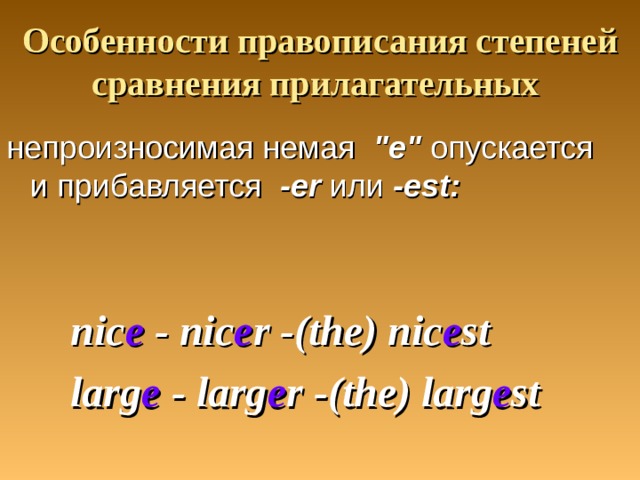 Особенности правописания степеней сравнения прилагательных непроизносимая немая 